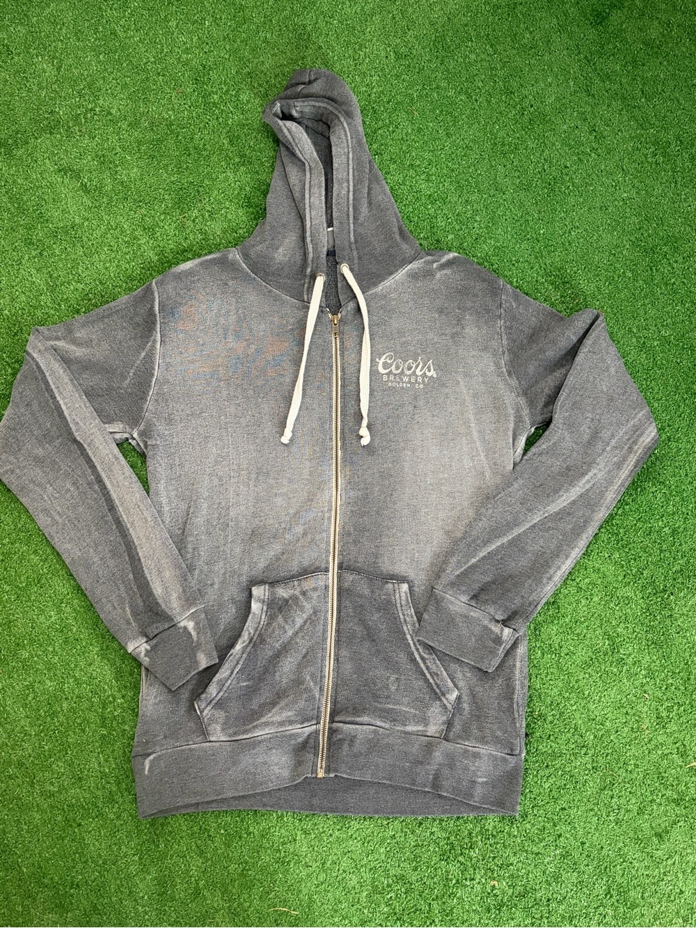 MV Sport Grey Hooded Zip-Up Sweatshirt with Cream Drawstrings